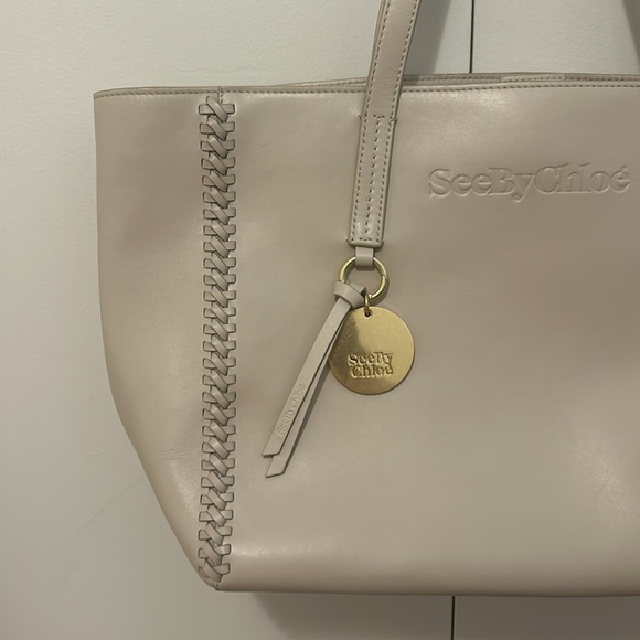 See by Chloé Tilda Leather Braided Tote In Cement Beige - Picture 9 of 16